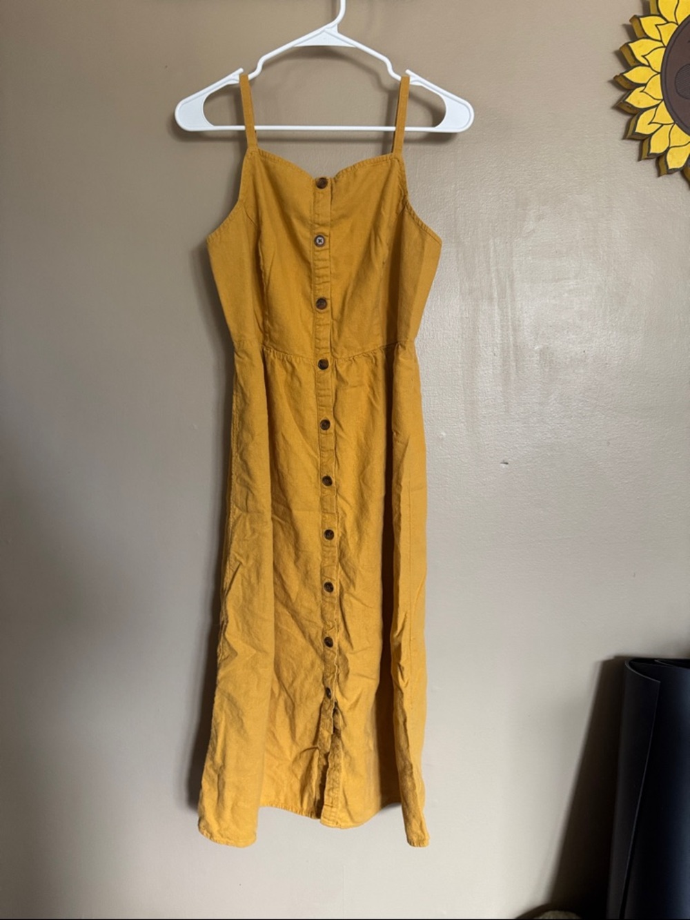 Old Navy Mustard Yellow Button-Front Midi Dress